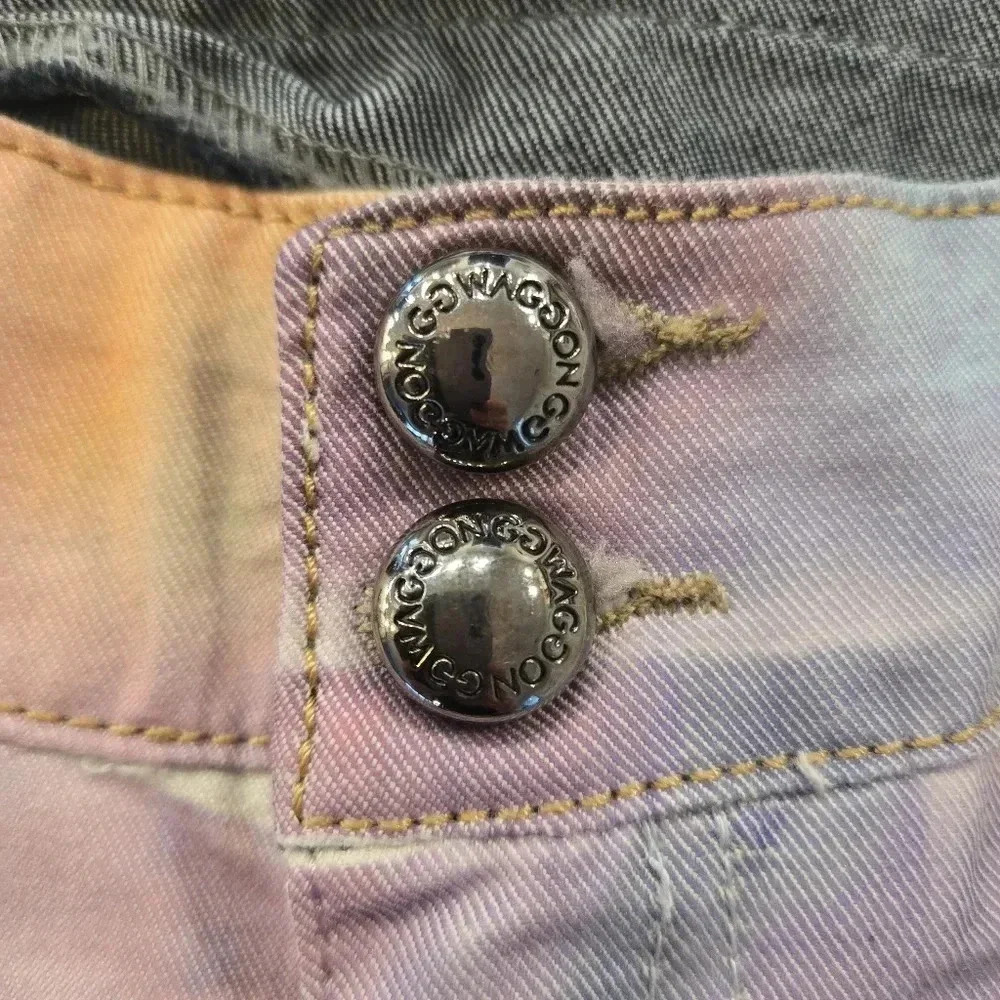 Waggon Paris Abstract Art Low Rise Stretch Straight Leg Jeans Blue Size 29 - Picture 4 of 12